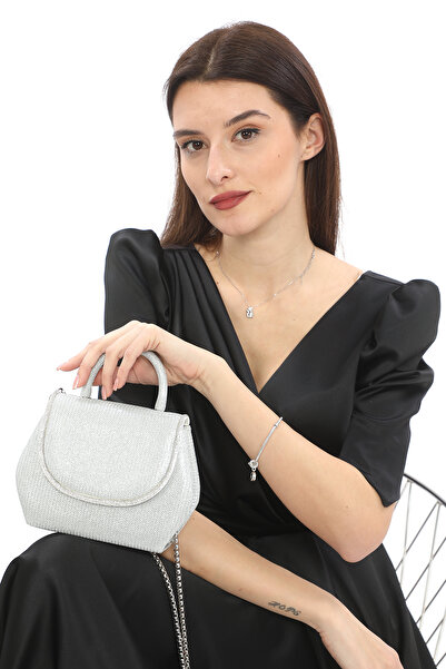 Piedra Silver Color Sea Breast Material Stone Chain Strap Women's Evening Dress Porfolio Wedding Clutch Bag