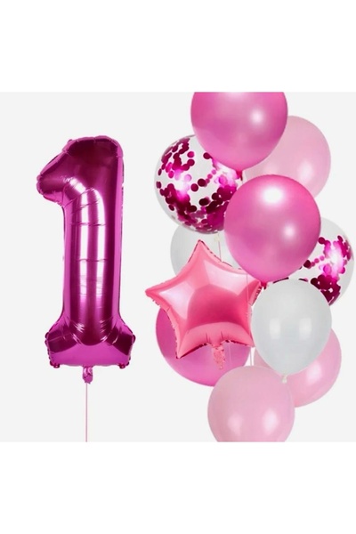 MFM طقم بالونات فويل وردي غامق عمر سنة 100 سم