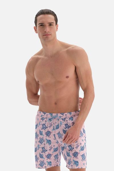 Dagi Rosafarbene mittelgroße Badeshorts mit Caretta-Muster