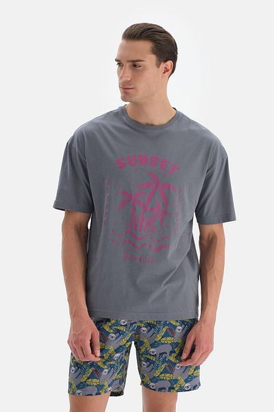 Dagi Tricou cu imprimeu cu decolteu triplu antracit