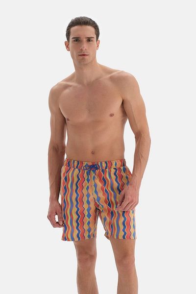 Dagi Blau-gelb gemusterte mittelgroße Badeshorts
