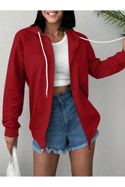 Miyalon Women's Color Hooded Zippered Sweatshirt