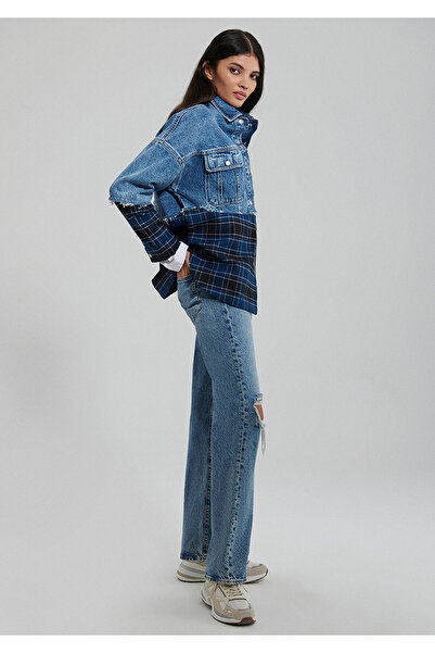 Mavi Kelly Street Lacivert Kareli Denim Bloklu Jean Gömlek Oversize / Geniş Kesim 1210550-85749