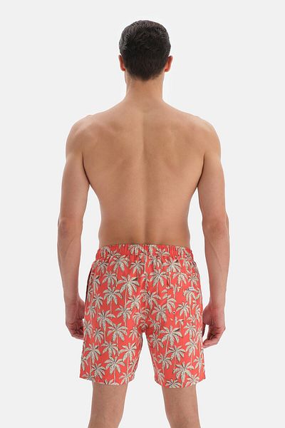Dagi Orange - Mittelgroße Badeshorts mit Palmenmuster in Ecru