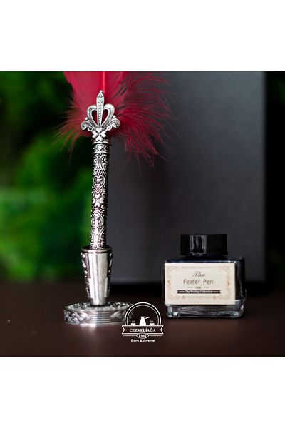 CEZVELİAĞA KURUKAHVECİSİ Gift Table Top Feather Dip Pen and Ink Set