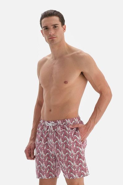Dagi Rosa - Mittelgroße Badeshorts mit Giraffenmuster in Ecru