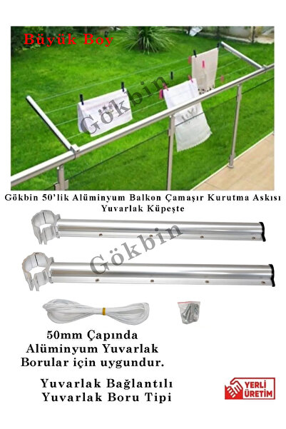 Gökbin Alüminyum Balkon Çamaşır Kurutma Askısı Yuvarlak Bağlantı Küpeşte Çama...