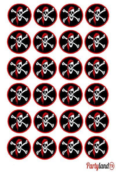 PartylandTR Korsan 5 cm. Yapışkanlı Yuvarlak Etiket - Sticker 24 Adet