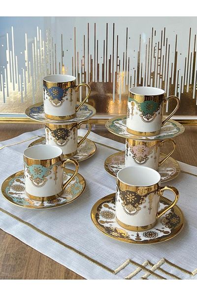 ROSSEV Turkish Coffee Cup Set for 6 People 12 Pieces