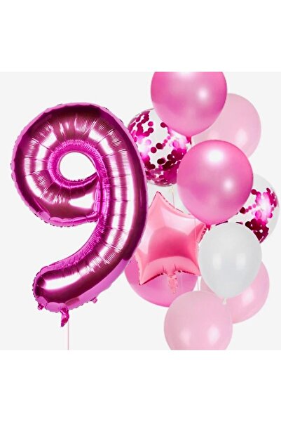 MFM Σετ μπαλόνια 9 ετών σκούρο ροζ φύλλο 100 cm