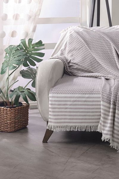 Lux Touch Olympos 180x200 cm Husa de canapea cu smocuri din bumbac trandafir uscat - Canapea Canapea Pat Duvan Fotoliu