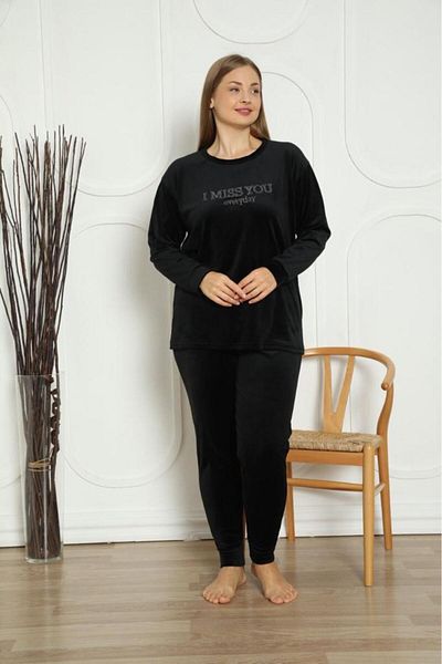 Modella Life Velvet Battal Mother Pajamas Set 2294-K Black