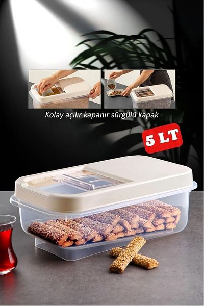 Open Home Concept Multibox 5 Lt Multi-Purpose Food Container with Easy Sliding Lid, Pulses etc. Storage Container