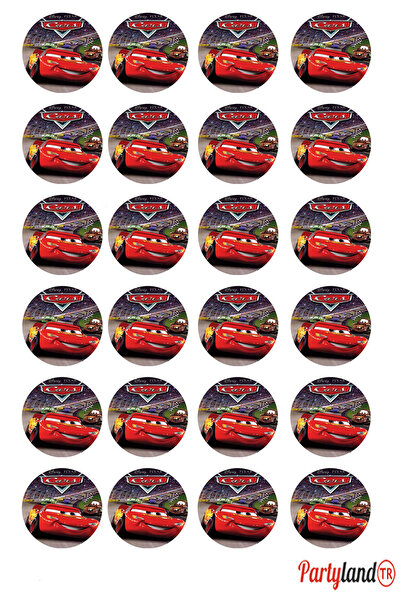 PartylandTR Cars Şimşek Mcqueen 5 cm. Yapışkanlı Yuvarlak Etiket - Sticker 24...