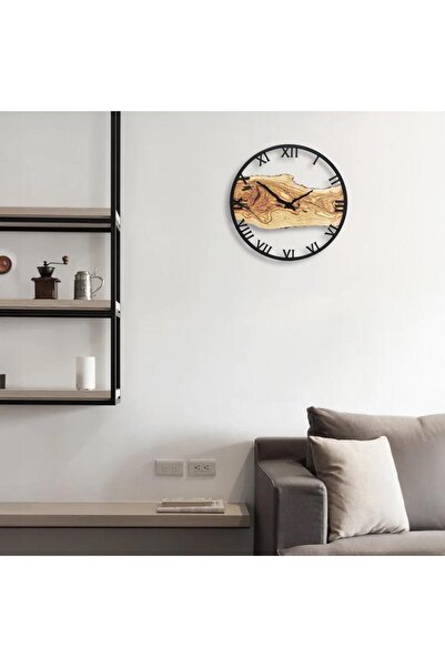 CajuArt Roman Numeral Tree Slice Log-Shaped Round Wall Clock Md2 40 cm Decorative Design Clock
