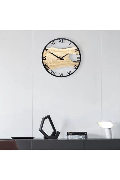 CajuArt Roman Numeral Tree Slice Log-Shaped Round Wall Clock Md1 40 cm Decorative Design Clock