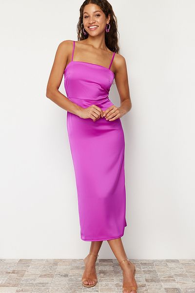 Trendyol Collection Φούξια Σατέν Strappy Φόρεμα - TPRSS24EL00090