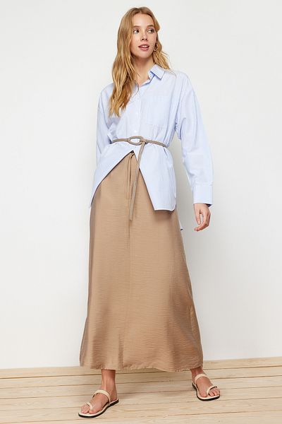 Trendyol Modest Tkaná plátěná sukně s pravidelným pasem z kamene TCTSS21ET0539