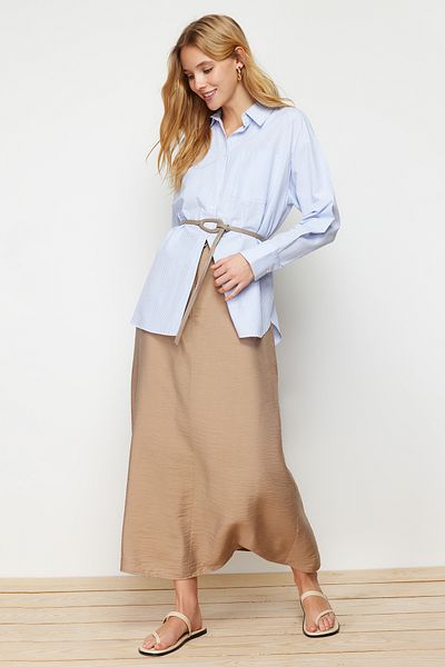Trendyol Modest Tkaná plátěná sukně s pravidelným pasem z kamene TCTSS21ET0539