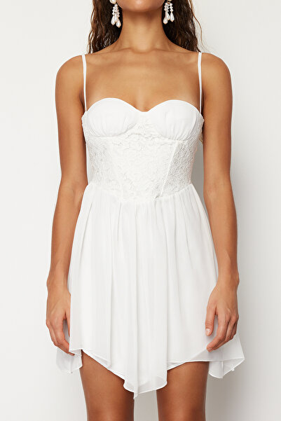 Trendyol Collection Κοντό Νυφικό Φόρεμα Λευκό Δαντέλα A-Cut - TPRSS24EL00080