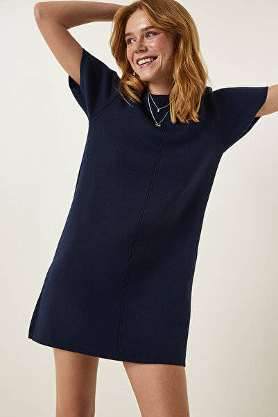 Happiness İstanbul Sötétkék puha textúrájú mini kötöttáru ruha DP00197