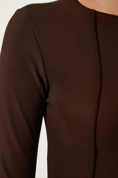 Happiness İstanbul Καφέ Μπλούζα με ραβδώσεις Crop SF00013