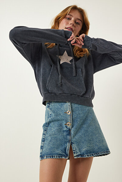 Happiness İstanbul Világoskék Stílusos gombos mini farmerszoknya UT00005