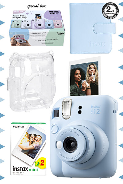 Fujifilm Instax mini 12 Mavi Fotoğraf Makinesi-20'lu Film-Kare Albüm ve Şeffa...