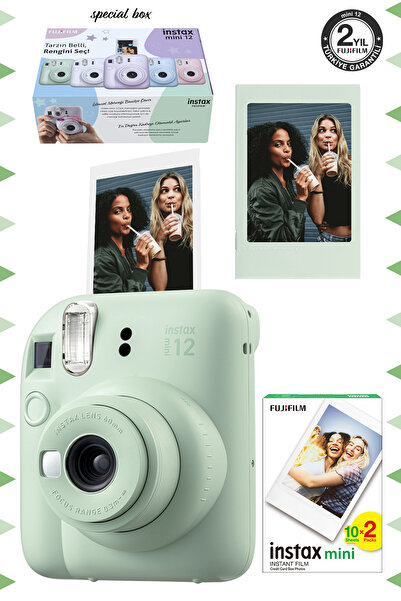 Fujifilm Instax mini 12 Yeşil Fotoğraf Makinesi-Çerçeve ve 20'li mini Film Seti