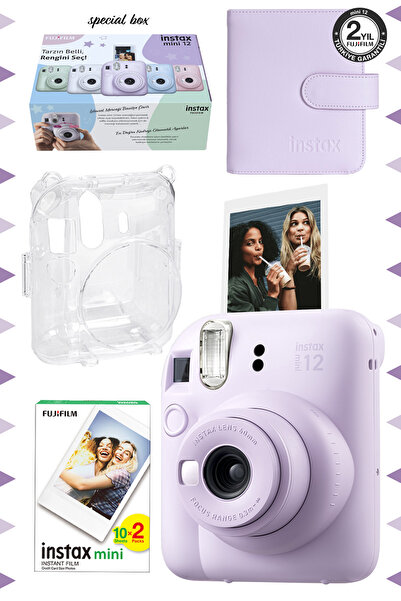 Fujifilm Instax mini 12 Lila Fotoğraf Makinesi-20'lu Film-Kare Albüm ve Şeffa...
