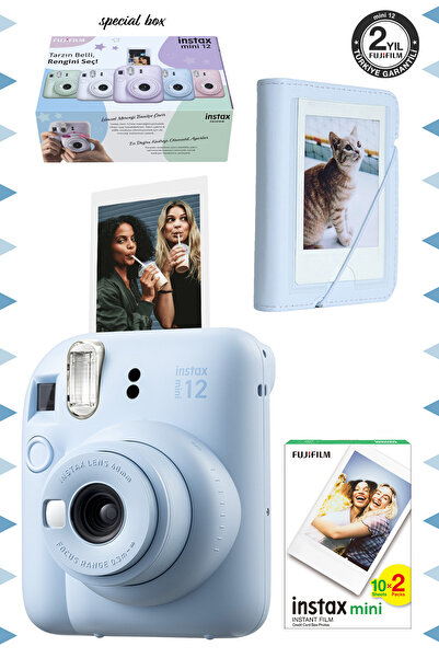 Fujifilm Instax mini 12 Mavi Fotoğraf Makinesi-20'li Film ve Mini Albüm Seti
