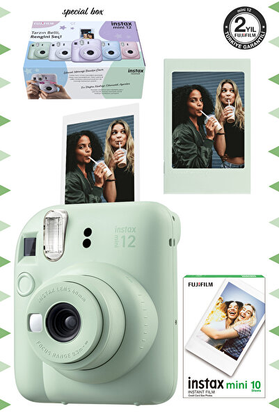 Fujifilm Instax mini 12 Yeşil Fotoğraf Makinesi-Çerçeve ve 10'lu mini Film Seti