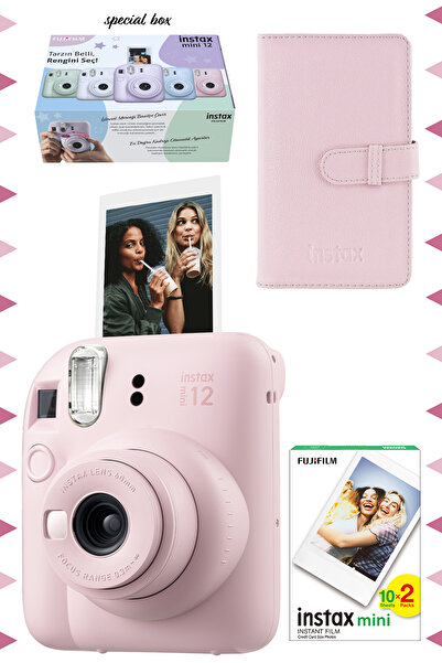 Fujifilm Instax Mini 12 Pembe Fotoğraf Makinesi-20'li Film Ve Laporta Albüm Seti