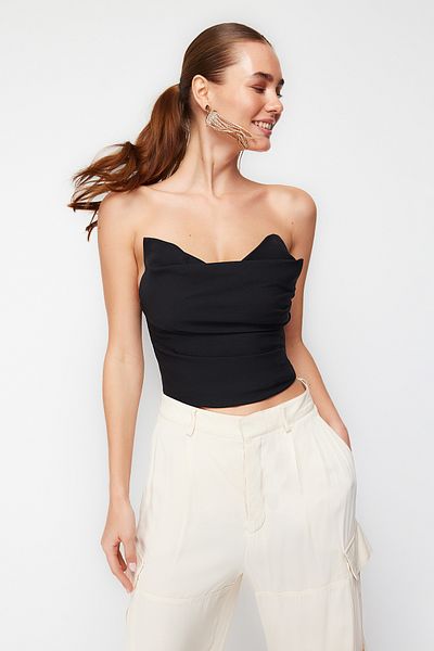 Trendyol Collection Тъкано бюстие Black Crop TPRSS24BS00010