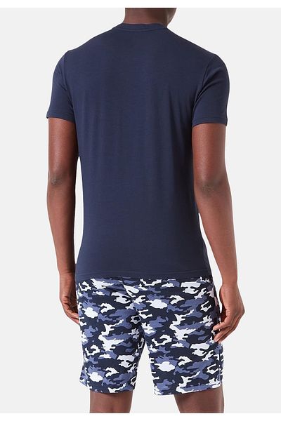 Emporio Armani Pyjama-Schlafanzug mit Bermudashorts, Tarnmuster und Rundhalsshirt mit Markenlogo aus Jersey