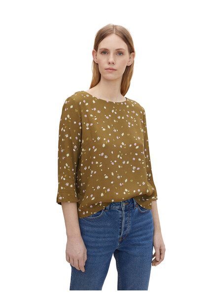 Tom Tailor Bluse Gemusterte Sommerbluse mit U-Boot Ausschnitt