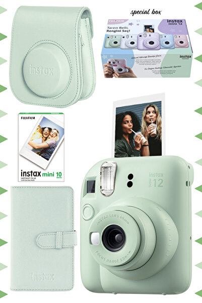 Fujifilm Instax mini 12 Yeşil Fotoğraf Makinesi-10'lu Film-Laporta Albüm ve D...