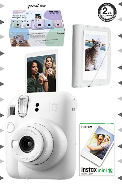 Fujifilm Instax mini 12 Beyaz Fotoğraf Makinesi-10'lu Film ve Mini Albüm Seti