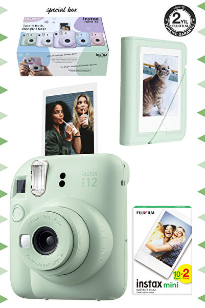 Fujifilm Instax mini 12 Yeşil Fotoğraf Makinesi-20'li Film ve Mini Albüm Seti