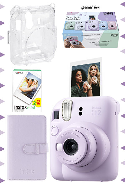 Fujifilm Instax mini 12 Lila Fotoğraf Makinesi-20'lu Film-Laporta Albüm ve Şe...
