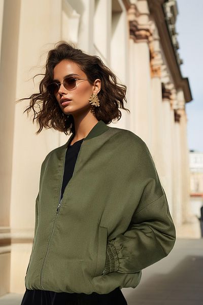 Trendyol Collection Khakifarbener, übergroßer Bombermantel aus Tencel TWOAW24MO00351