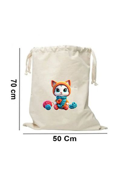 Elbasan Tekstil 50 x 70 cm Καμβάς τσάντα παιχνιδιών Cute Cat