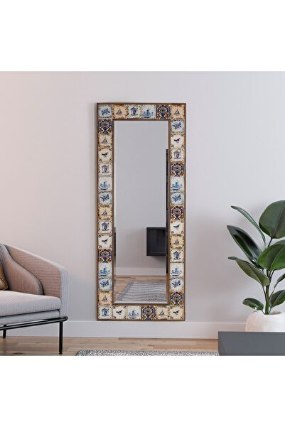 Resmo Selanik Etnik Çini Seramik Ceviz 60x148 cm Doğal Ağaç Çerçeveli Duvar K...