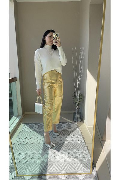 Zilolafashionhouse Pantaloni din piele imbracat metalic
