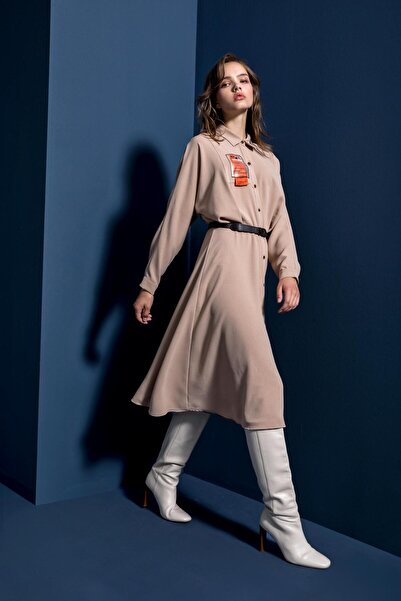 KASHA 24KE008 Vizon Yarasa Kol Elbise