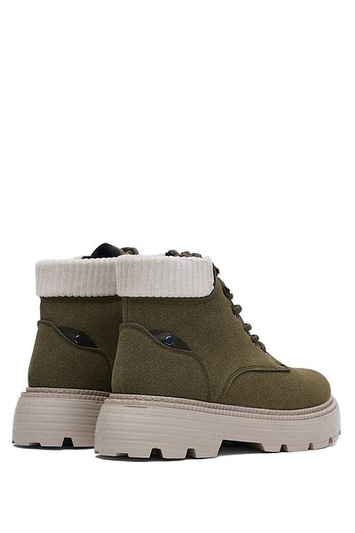 Tonny Black Women's Khaki Suede Women's Comfortable Fit Short Lace-Up Suede Boots