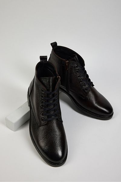 Tonny Black Men's Brown Comfortable Fit Genuine Leather Men's Front Lace-up Boots
