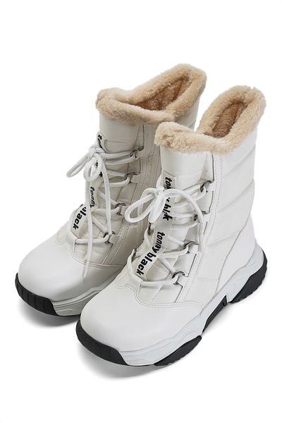 Tonny Black Girl's Mink Thermo Sole Front Lace-up Snow Boots