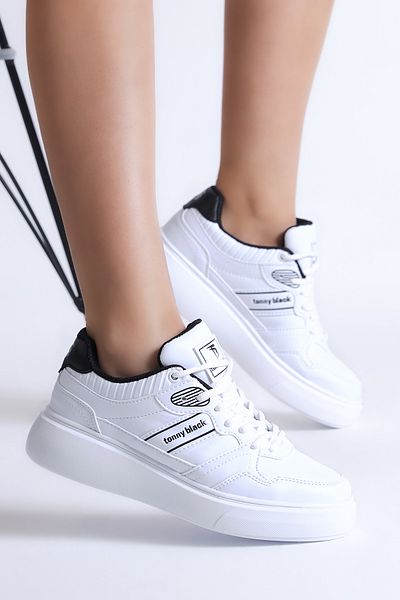 Tonny Black Damen-Sneaker zum Schnüren in Weiß, Schwarz, Weiß und Schwarz mit Poly-Sohle und seitlichen Streifen