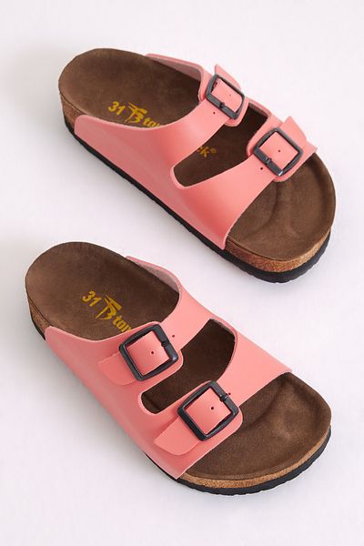 Tonny Black Sandale cu floare de rodie unisex pentru copii, confortabile, cu talpă din polietilenă, cu cataramă dublă, din nubuc